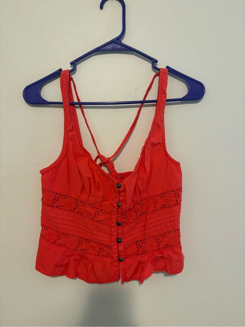 Women’s Free People Coral Eyelet Peplum Button-Front Tank Top